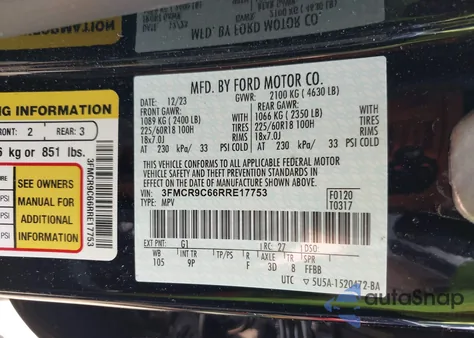 2024 Ford Bronco Sport Outer Banks z USA, uszkodzony, nr VIN 3FMCR9C66RRE17753